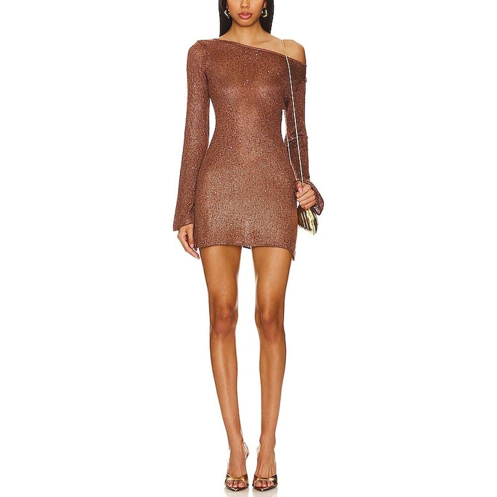 Asta Resort Sequined Brown Maya Mini Dress Size M